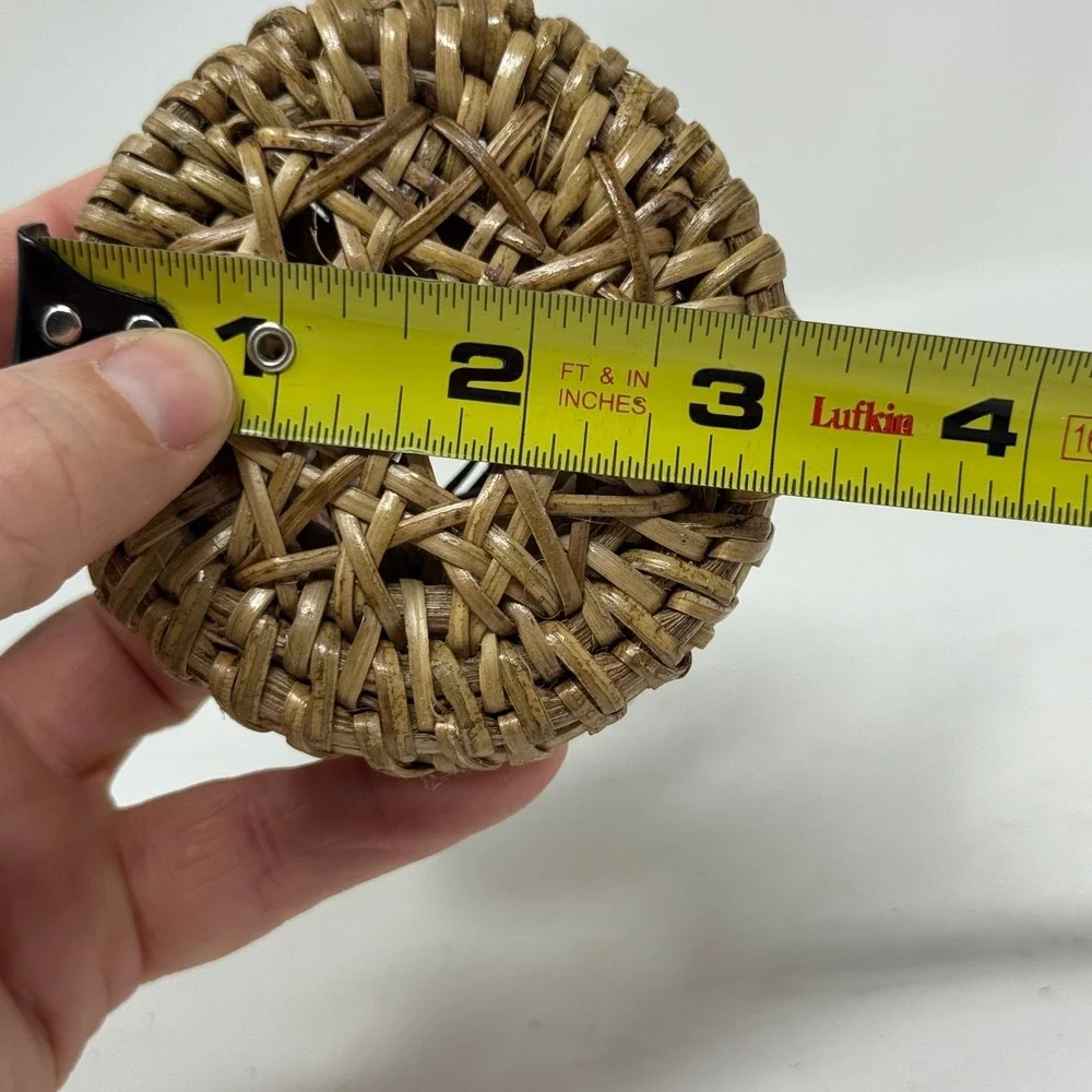 Vintage Miniature Wicker Rattan‎ Hourglass Stool Handle Plant Stand Brown 4.25in